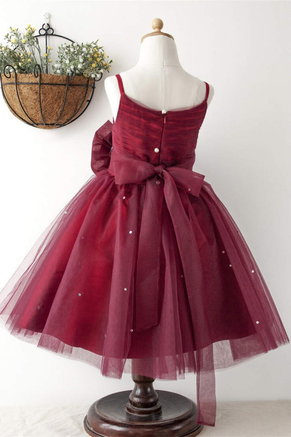 Princess Burgundy Tulle Flower Girl Dress