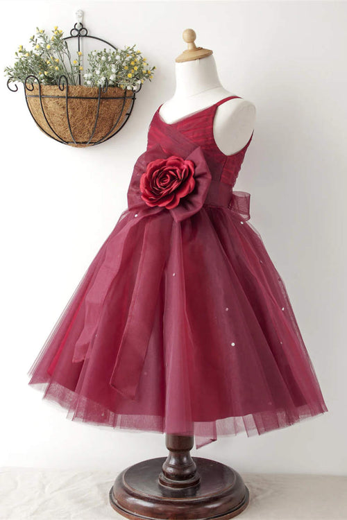 Princess Burgundy Tulle Flower Girl Dress