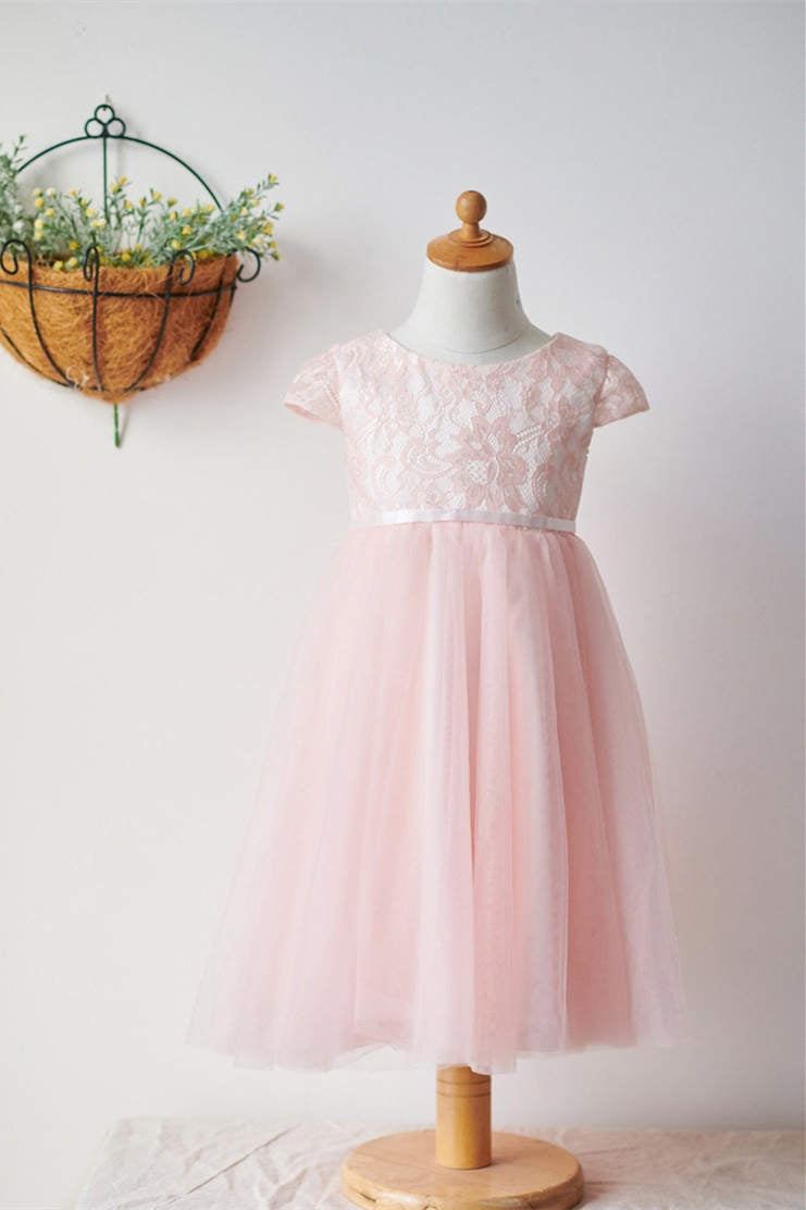 Lace Top Pink Tulle Flower Girl Dress