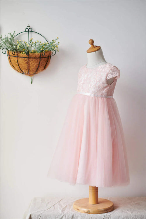 Lace Top Pink Tulle Flower Girl Dress