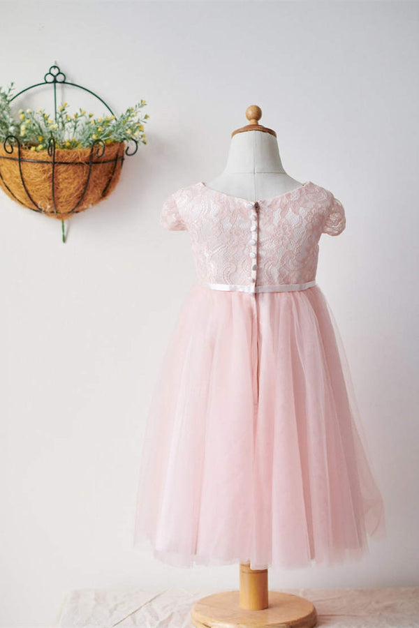 Lace Top Pink Tulle Flower Girl Dress