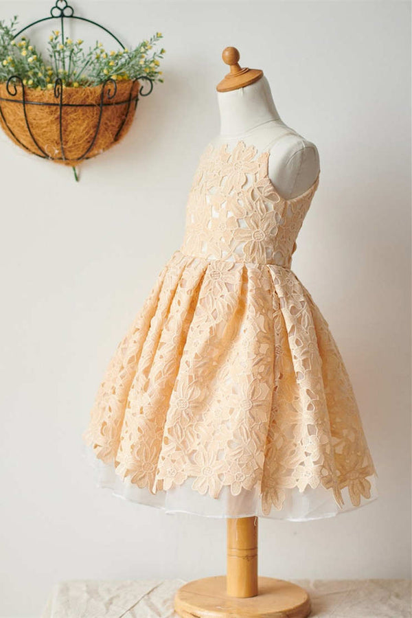 Adorable Champagne Lace Girl Party Dress