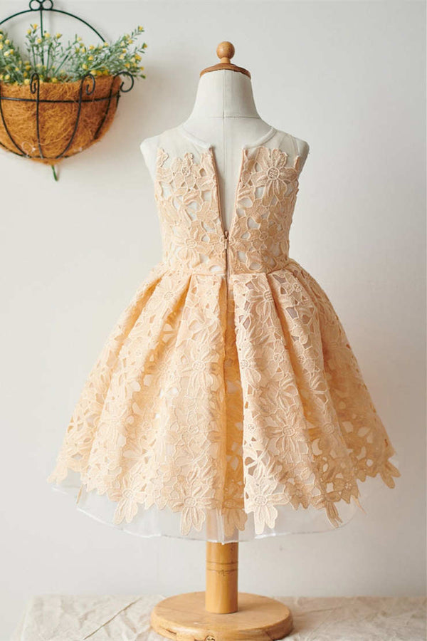 Adorable Champagne Lace Girl Party Dress