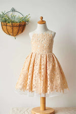 Adorable Champagne Lace Girl Party Dress