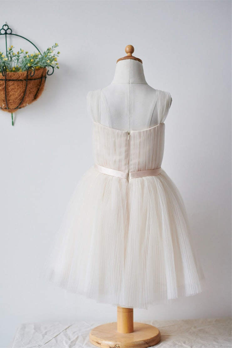Cute Light Champagne Girl Party Dress with Flower Belt