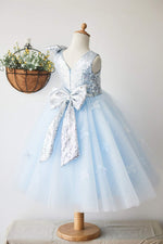 Light Blue Tulle Flower Girl Dress with Sequined Top
