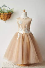 Ivory Lace Champmpagne Tulle Flower Girl Dress