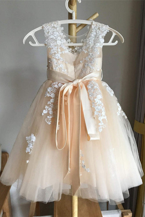 Cute Lace Champagne Flower Girl Dress