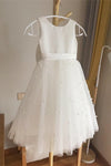 A-Line Ivory Girl Party Dress with Pearls