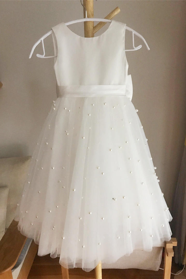 A-Line Ivory Girl Party Dress with Pearls