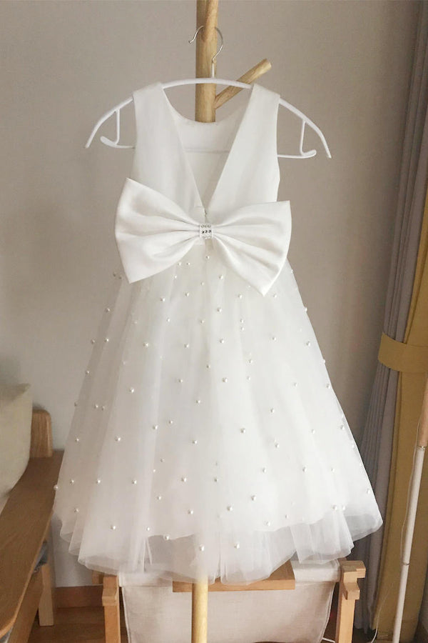 A-Line Ivory Girl Party Dress with Pearls