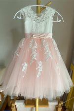 Cute White and Pink Lace Flower Girl Dress