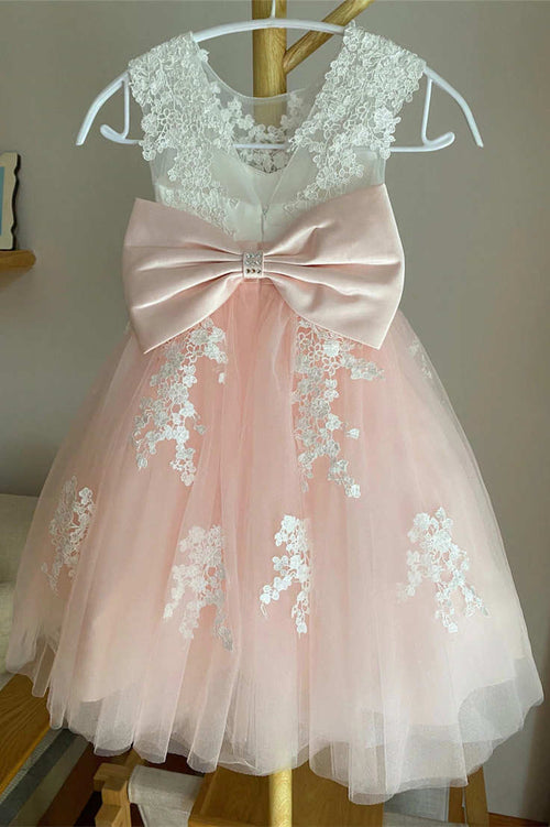 Cute White and Pink Lace Flower Girl Dress