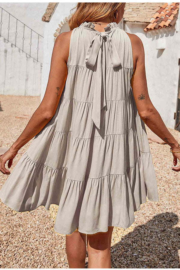 Crew Neck Yellow Ruffle Summer Dress
