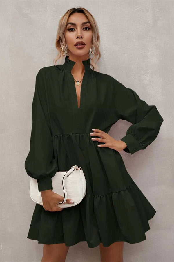 High Neck Navy Summer Dress with Puff Sleeves