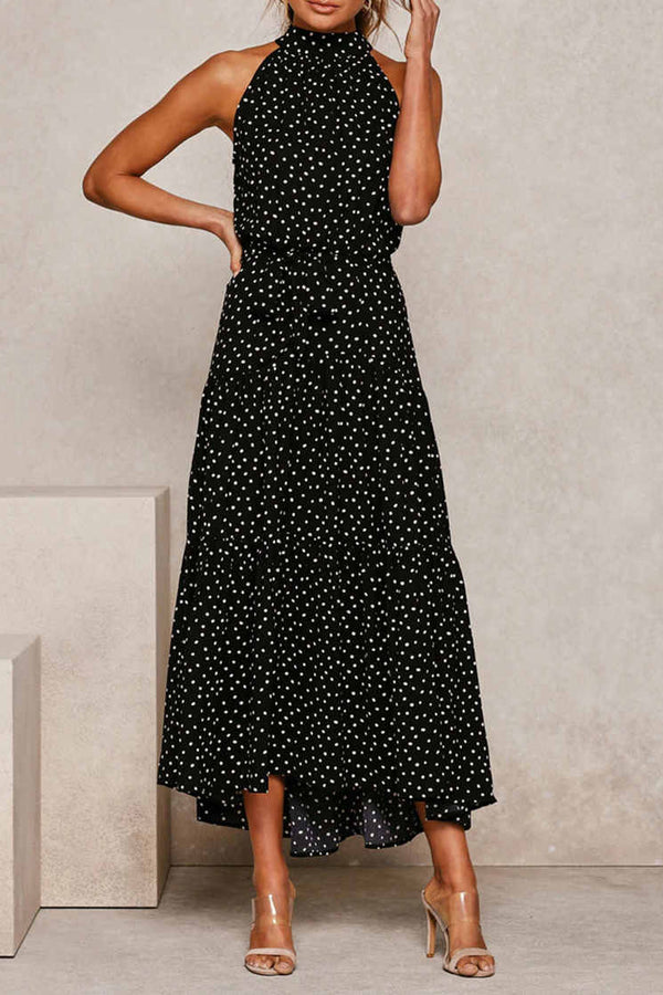 Summer Halter Yellow Polka Dot Print Dress