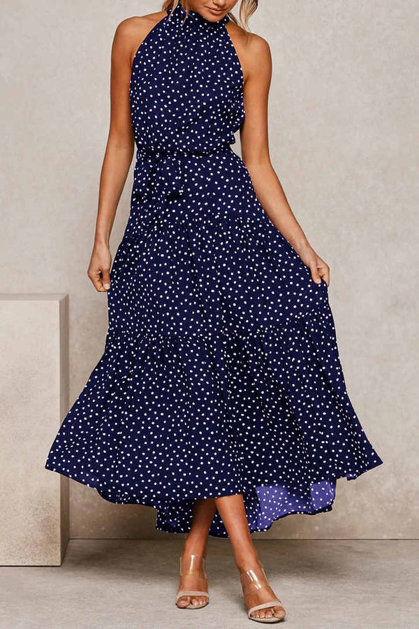 Summer Halter Yellow Polka Dot Print Dress