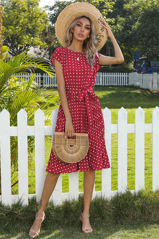 Navy Blue Polka Dot Long Summer Dress