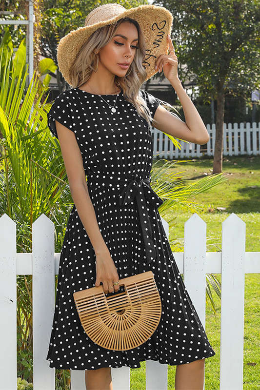 Navy Blue Polka Dot Long Summer Dress