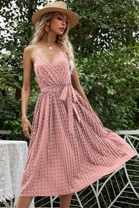 Summer Navy Blue Midi Dress with Polka Dot