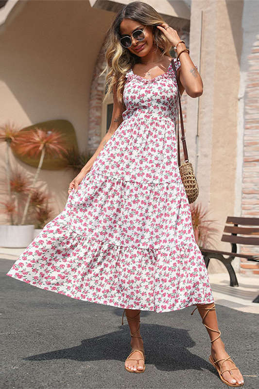 Backless A-Line Floral Summer Dress