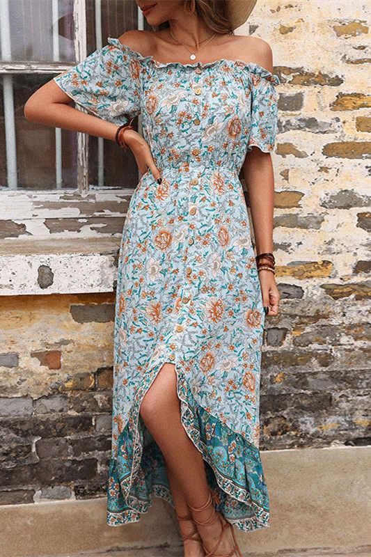 Vintage Off the Shoulder Floral Summer Dress