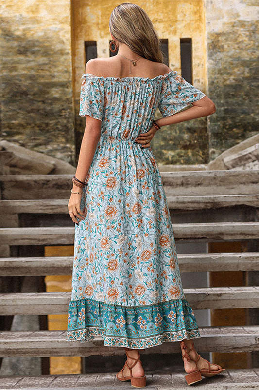 Vintage Off the Shoulder Floral Summer Dress