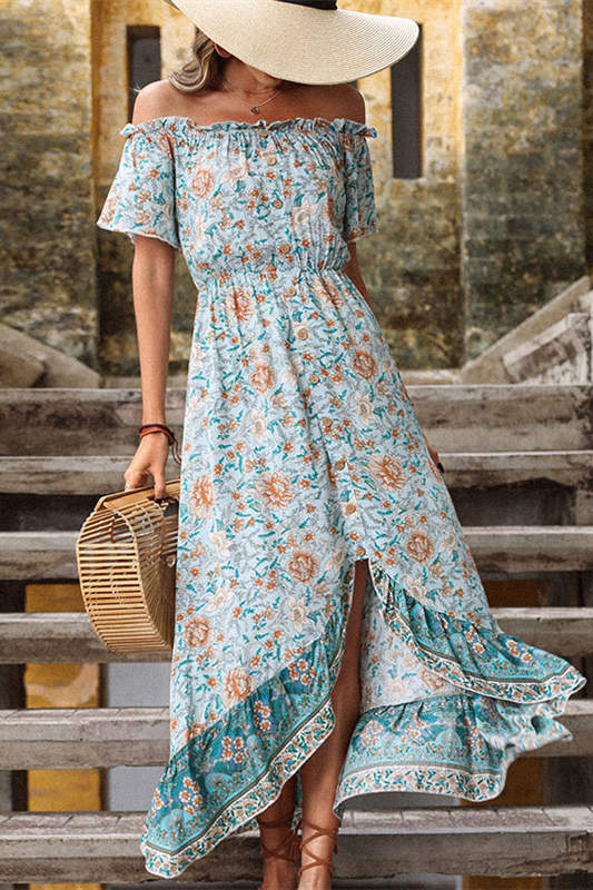 Vintage Off the Shoulder Floral Summer Dress