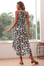 Asymmetrical Halter Floral Print Summer Dress