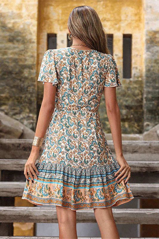 Vintage Floral Print Knee Lenght Summer Dress