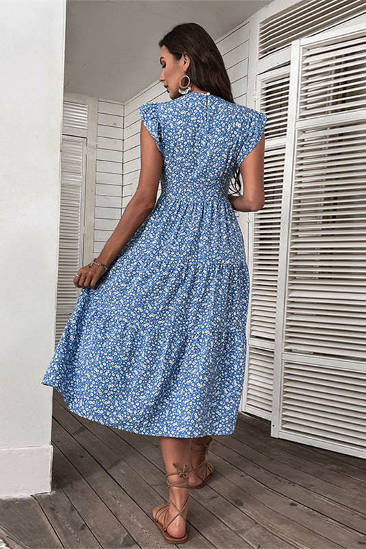 Blue Floral Long Summer Beach Dress
