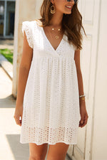 V-Neck White Lace Short Summer Dress