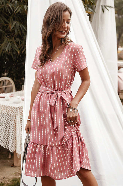 Elegant V-Neck Long Summer Dress with Stripe