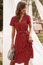Elegant V-Neck Long Summer Dress with Stripe