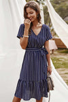 Elegant V-Neck Long Summer Dress with Stripe