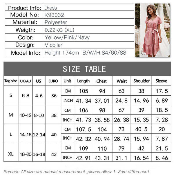 Elegant V-Neck Long Summer Dress with Stripe