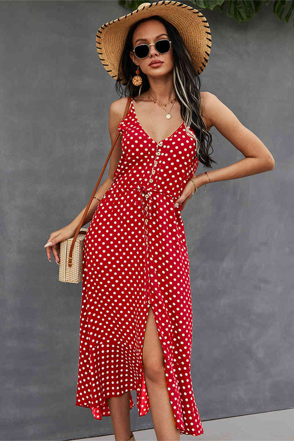 Summer Straps Green Dress with Polka Dots