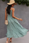 Summer Straps Green Dress with Polka Dots