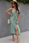 Summer Straps Green Dress with Polka Dots