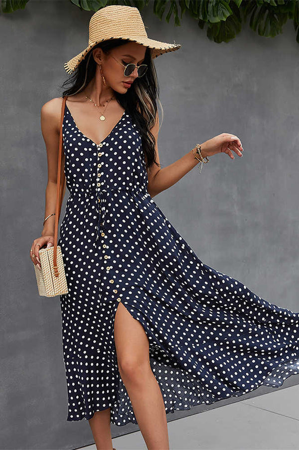 Summer Straps Green Dress with Polka Dots