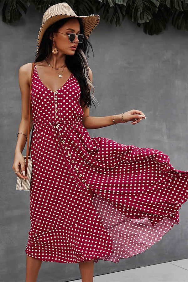 Summer Straps Green Dress with Polka Dots