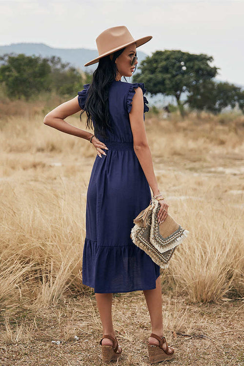 Boho Navy V-Neck Long Sundress