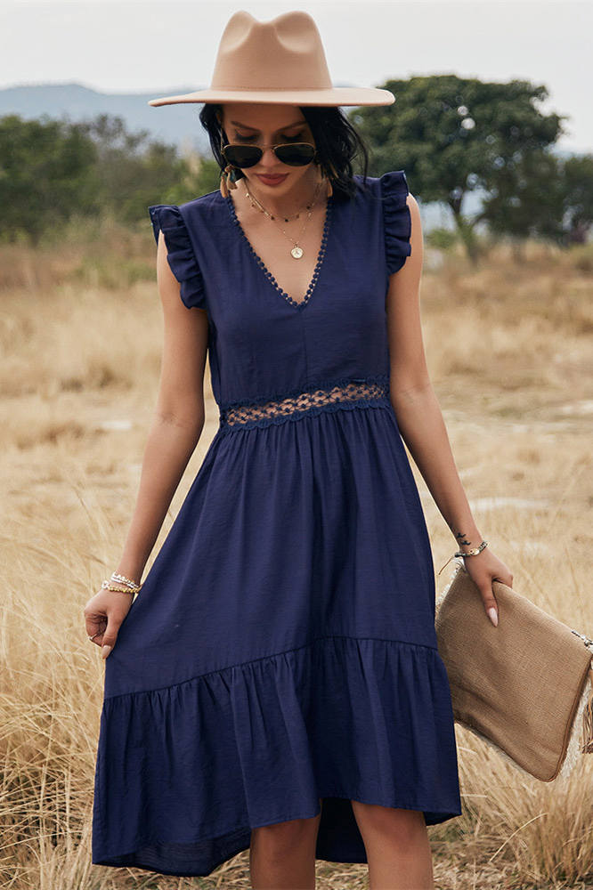 Boho Navy V-Neck Long Sundress – FancyVestido