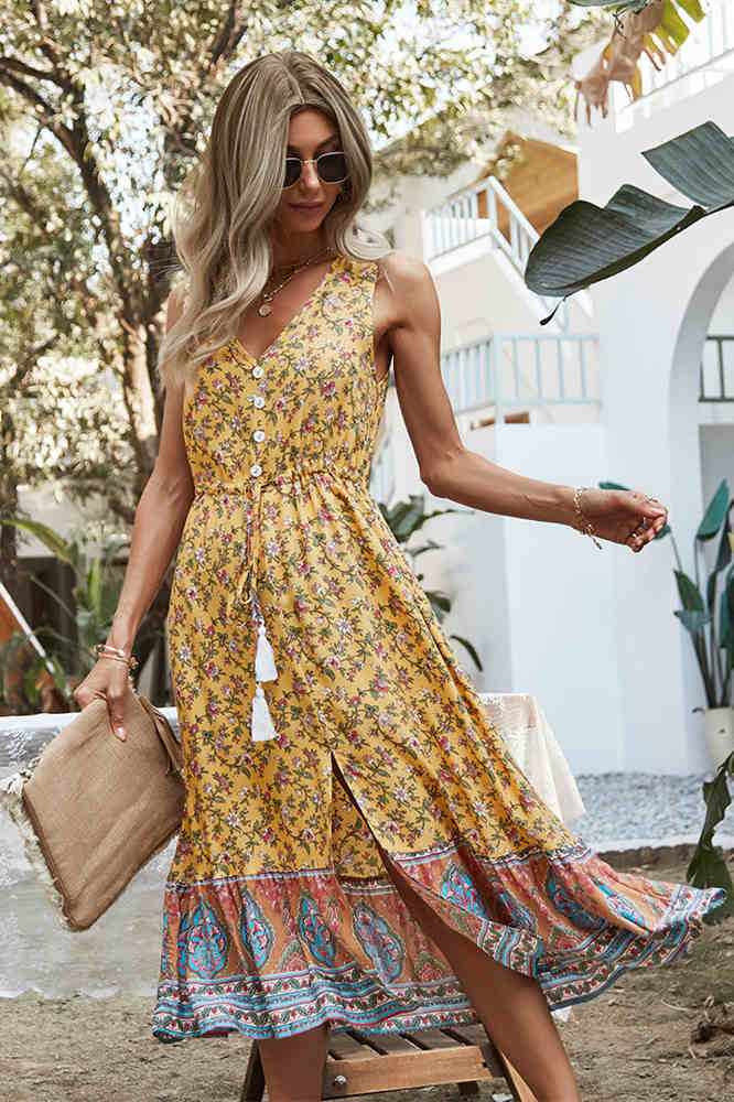 Boho Navy Blue Floral Long Summer Dress