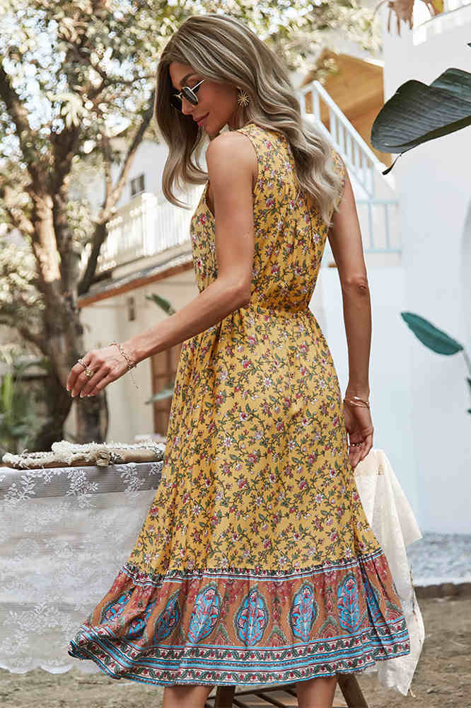 Boho Navy Blue Floral Long Summer Dress