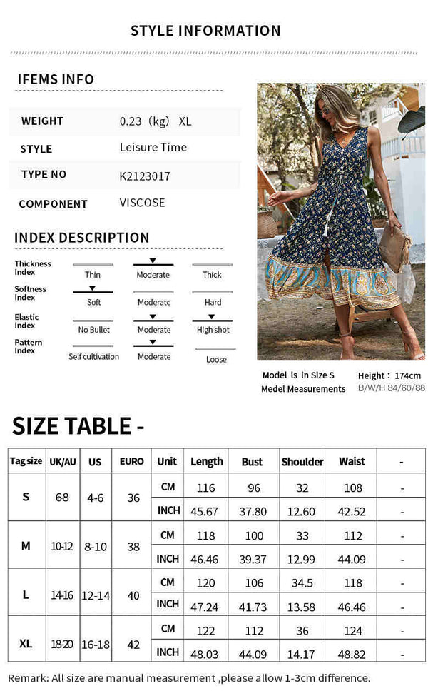 Boho Navy Blue Floral Long Summer Dress