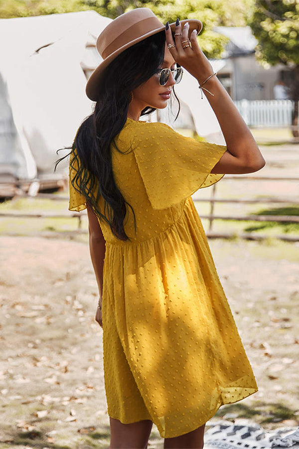 Chiffon Yellow Short Summer Dress with Short Sleeves