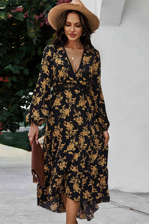 Boho Floral Long Summer Dress with Sleeves