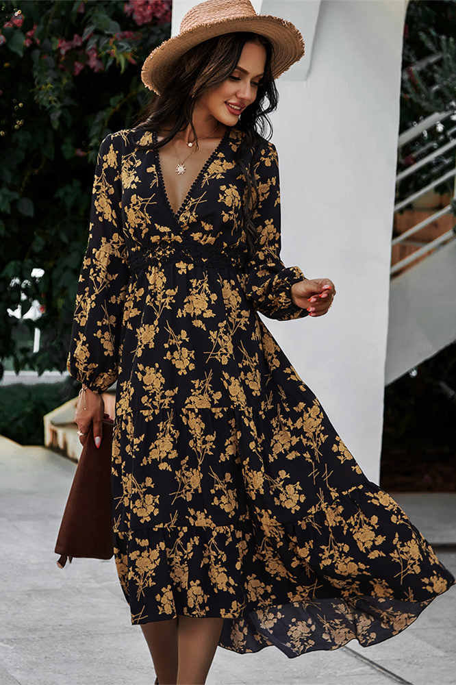 Boho Floral Long Summer Dress with Sleeves  FancyVestido
