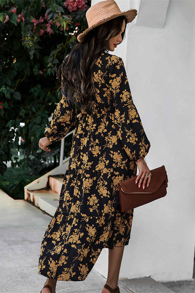 Boho Floral Long Summer Dress with Sleeves